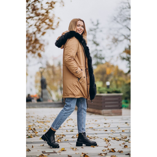 کاپشن کرم قهوه ای خزدار